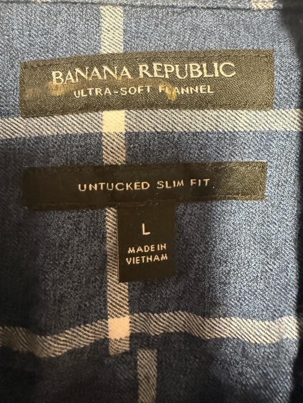 Banana Republic Blue and White Plaid Ultra-Soft Flannel Shirt Untucked Slim Fit - Picture 2 of 2